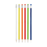 Lápiz en distintos colores con detalle plateado y goma de borrar