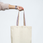 Bolsa de algodón con fuelle inferior y asas de colores 180 g/m2 color multicolor