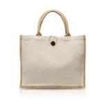 Bolsa de algodón y yute con botón de cierre y asas 310 g/m2 color beige