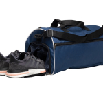 Bolsa para deporte de poliéster 600D con bolsillo para zapatillas color azul marino vista de impresión