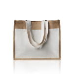 Bolsa de yute y algodón resistente hasta 11kg con bolsillo frontal color beige vista de impresión
