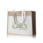 Bolsa de yute y algodón resistente hasta 11kg con bolsillo frontal