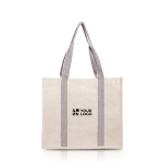 Bolsa de merchandising de algodón natural con asas de colores 300 g/m2 vista de impresión