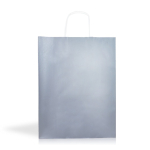 Bolsa sostenible hecha en papel kraft con asas cortas 100 g/m2 color plateado