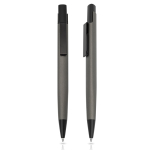 Set de bolígrafo y portaminas de aluminio con estuche tinta negra color gris oscuro vista de impresión