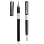 Set de bolígrafo y roller de metal de diseño con caja tinta negra color negro vista de impresión