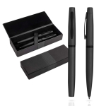 Set de bolígrafo y roller con caja de regalo a juego tinta azul color negro