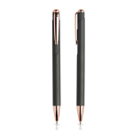 Set de bolígrafo y portaminas con detalles de metal tinta azul color oro rosa vista de impresión