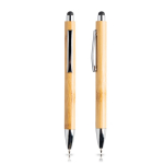 Bolígrafo y roller hechos de bambú con clip y estuche tinta azul color negro