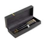 Set de bolígrafo y roller de metal con aire elegante tinta azul vista 2