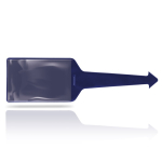 Identificador de maletas de varios colores con cara transparente color azul marino vista de impresión