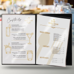 Portamenús con cuatro fundas transparentes en el interior