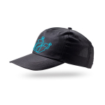 Gorra de poliéster reciclado con visera curvada 125 g/m2 color negro vista con logo impreso