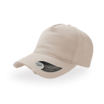 Gorra de algodón destruido con 5 paneles y cierre con hebilla color beige
