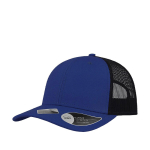 Gorra de algodón reciclado de 6 paneles y malla trasera 250 g/m2 color azul real vista de impresión