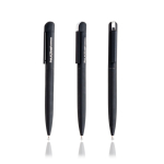 Bolígrafo elegante de acero inoxidable reciclado tinta azul color negro vista con logo impreso