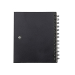 Libreta con bolígrafo de tinta azul y papel reciclado de hojas lisas color negro tercera vista