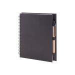 Libreta con bolígrafo de tinta azul y papel reciclado de hojas lisas color negro cuarta vista