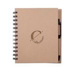 Libreta con bolígrafo de tinta azul y papel reciclado de hojas lisas color natural tercera vista