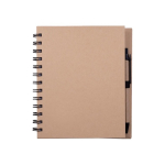 Libreta con bolígrafo de tinta azul y papel reciclado de hojas lisas color natural