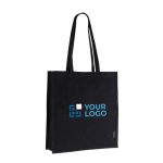 Bolsa de algodón reciclado de asas largas y certificación GRS 180 g/m2 color negro vista principal