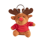 Llavero peluche navideño en forma de reno con camiseta personalizable color rojo tercera vista