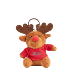 Llavero peluche navideño en forma de reno con camiseta personalizable color rojo vista principal