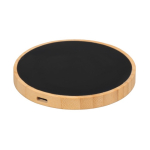 Cargador inalámbrico de bambú con superficie retroiluminada 15W color negro vista detalle 4