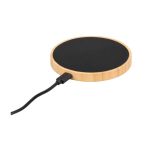Cargador inalámbrico de bambú con superficie retroiluminada 15W color negro vista detalle