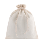 Bolsa mediana de algodón reciclado con cordones de cierre 120 g/m2 color natural primera vista