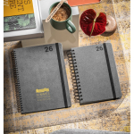 Agenda de cuero reciclado con anillas y planificación semanal B5