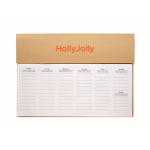 Planificador semanal con bolígrafo de tinta azul, regla y adhesivos color beige vista principal cuarta vista