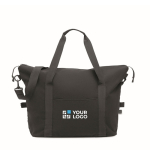 Bolsa para viaje de RPET con correa ajustable y soporte trolley color negro vista de impresión