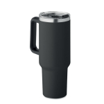 Vaso termo de acero inoxidable reciclado con pajita 1.2L color negro vista lateral