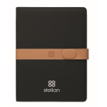 Portafolio de RPET con cierre magnético y páginas rayadas A4 color negro vista principal