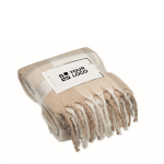 Manta de poliéster RPET con diseño de cuadros y flecos en el borde color beige vista de impresión