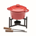 Juego pequeño de fondue para 2 de cerámica con 2 tenedores 300ml color rojo