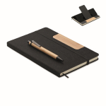 Libreta de tapa dura y fieltro con soporte para móvil A5 hojas a rayas color negro