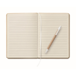 Libreta cartón reciclado con bolígrafo de tinta azul A5 hojas a rayas color blanco octava vista