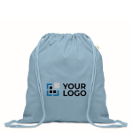 Mochila corporativa de cuerdas de algodón reciclado y RPET 140g/m2 color azul riviera vista de impresión