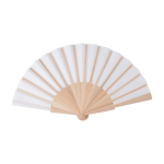 Abanico hecho de RPET color blanco con mango de madera clara color blanco roto octava vista