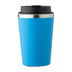 Vaso térmico de acero inoxidable de tapa negra y borde plateado 350ml color azul claro