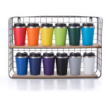 Vaso térmico de acero inoxidable de tapa negra y borde plateado 350ml