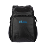 Mochila nevera de poliéster y PU de varios bolsillos y compartimientos color negro vista de impresión