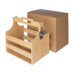 Caja cervecera de bambú con abridor y capacidad para 6 botellas color marrón cuarta vista