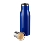 Botella de acero inoxidable reciclado con tapón de bambú y asa 500ml color azul segunda vista