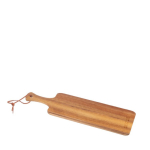 Tabla para servir de madera de acacia con asa y cordón de PU color marrón vista de impresión