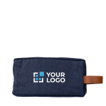 Neceser de tela vaquera con asa en el lateral de cuero sintético color azul vista de impresión