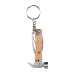 Llavero de bambú con función multiherramienta en forma de martillo color marrón primera vista