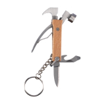 Llavero de bambú con función multiherramienta en forma de martillo color marrón quinta vista